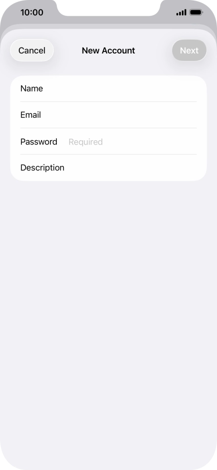 Press Password and key in the password for your email account. Press Password and key in the password for your email account.