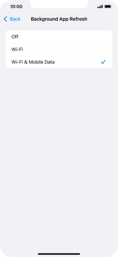 To turn off background refresh of apps, press Off. To turn off background refresh of apps, press Off.