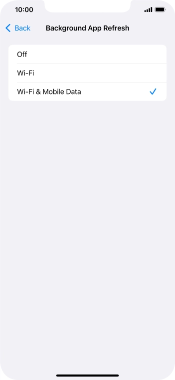 To turn off background refresh of apps, press Off. To turn off background refresh of apps, press Off.