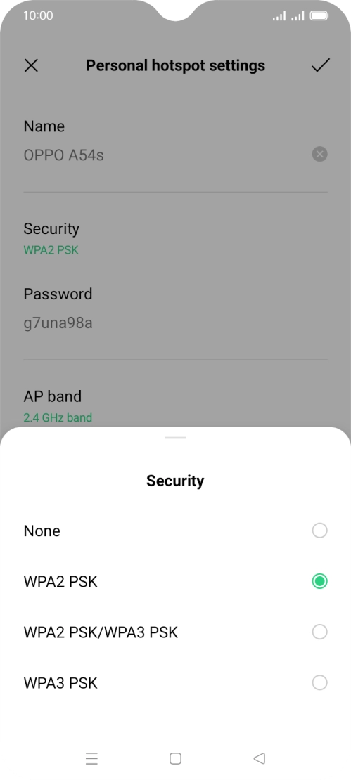 Press WPA3 PSK to password protect your Wi-Fi hotspot. Press WPA3 PSK to password protect your Wi-Fi hotspot.