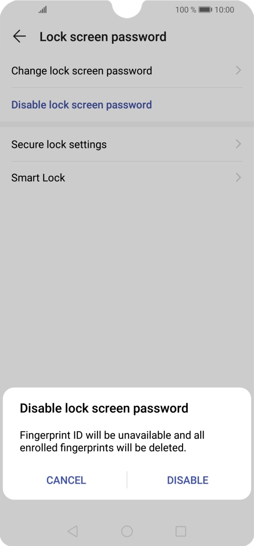 Key in the current phone lock code and press DISABLE. Key in the current phone lock code and press DISABLE.