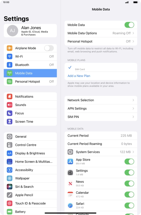 The total data usage is displayed next to Current Period. The total data usage is displayed next to Current Period.