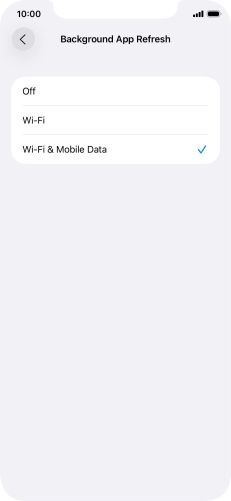 To turn off background refresh of apps, press Off. To turn off background refresh of apps, press Off.