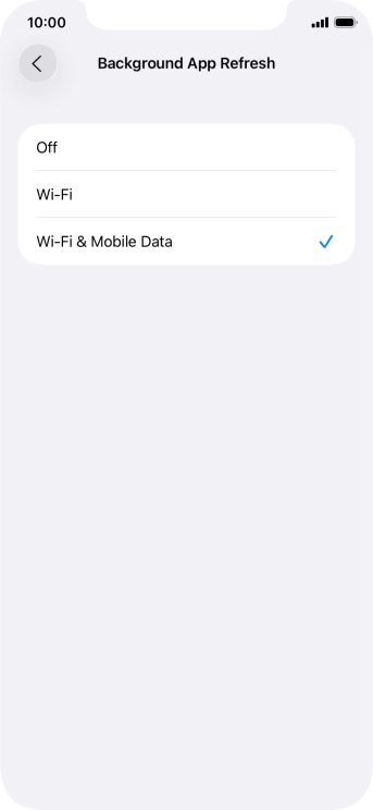 To turn off background refresh of apps, press Off. To turn off background refresh of apps, press Off.