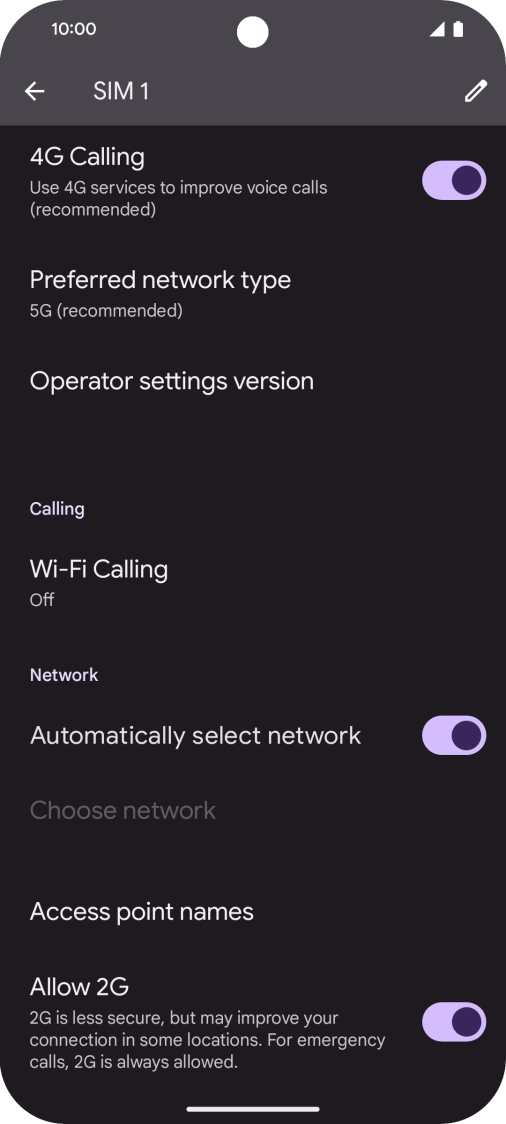 Press Preferred network type. Press Preferred network type.