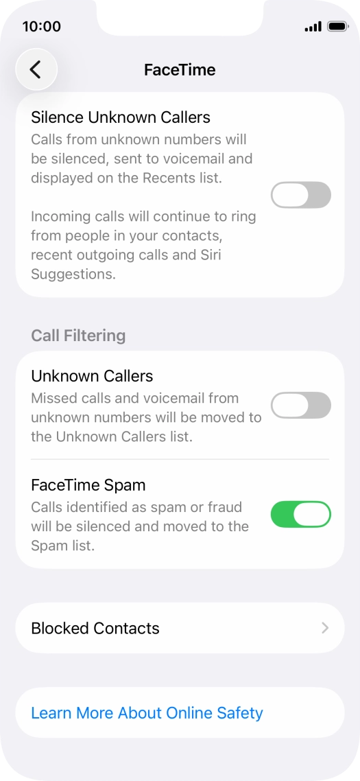 Press Blocked Contacts. Press Blocked Contacts.