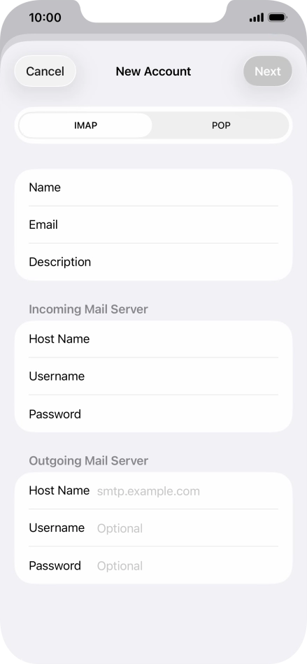 Press Host Name and key in the name of your email provider's outgoing server. Press Host Name and key in the name of your email provider's outgoing server.