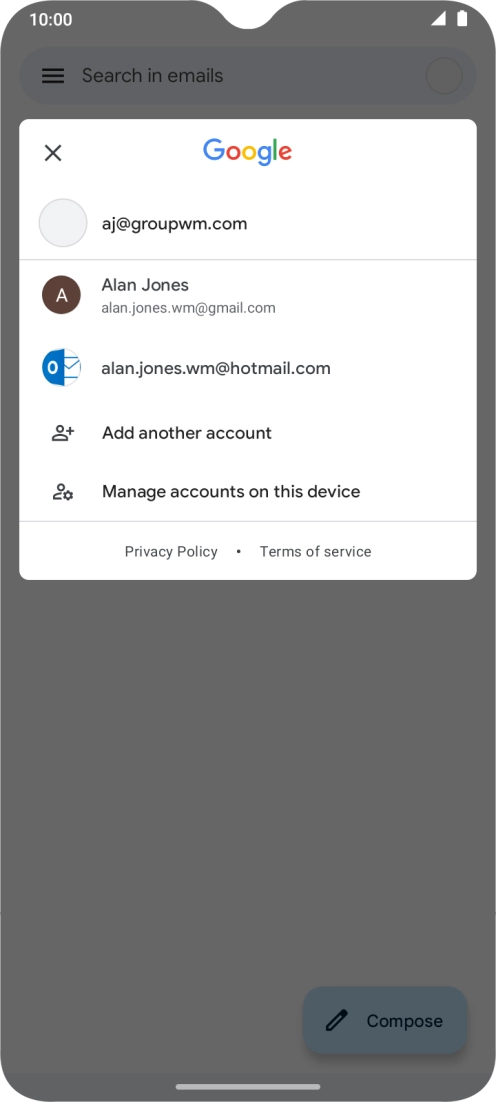 Press the required email account. Press the required email account.