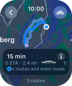 Turn the Digital Crown to see the suggested routes. Turn the Digital Crown to see the suggested routes.