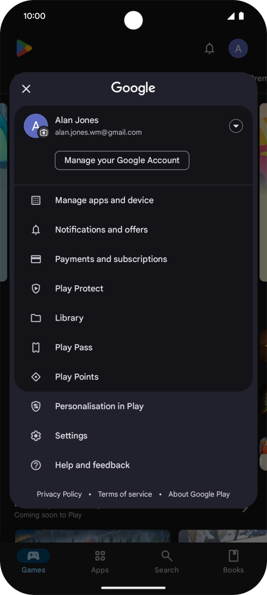 Press Manage apps and device. Press Manage apps and device.
