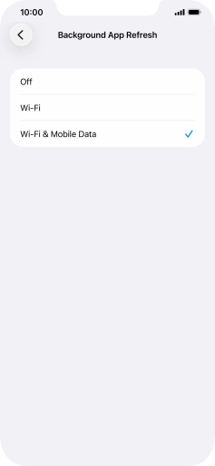 To turn off background refresh of apps, press Off. To turn off background refresh of apps, press Off.