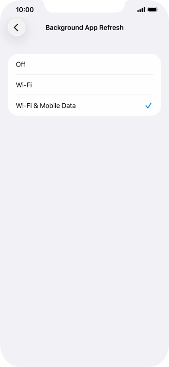 To turn off background refresh of apps, press Off. To turn off background refresh of apps, press Off.