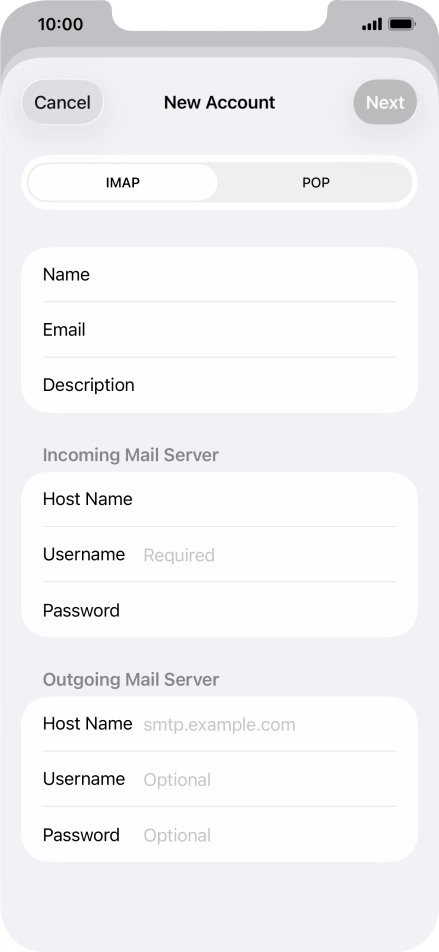 Press Username and key in the username for your email account. Press Username and key in the username for your email account.