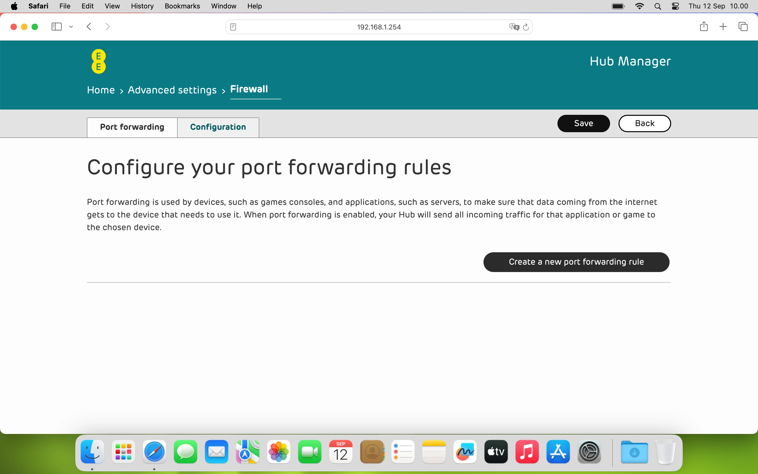 Click Create a new port forwarding rule. Click Create a new port forwarding rule.