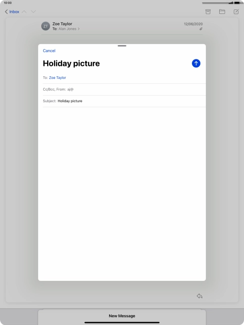 Press the text input field and write the text for your email. Press the text input field and write the text for your email.