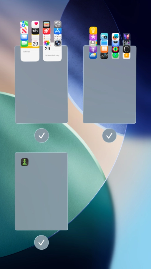 Press the field below the required home screen page to turn page view on or off. Press the field below the required home screen page to turn page view on or off.