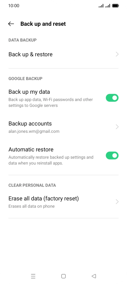 Press Erase all data (factory reset). Press Erase all data (factory reset).