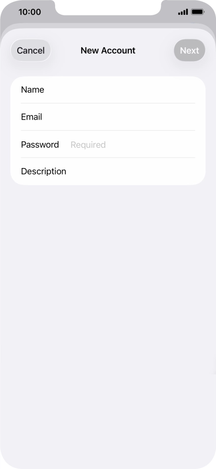 Press Password and key in the password for your email account. Press Password and key in the password for your email account.