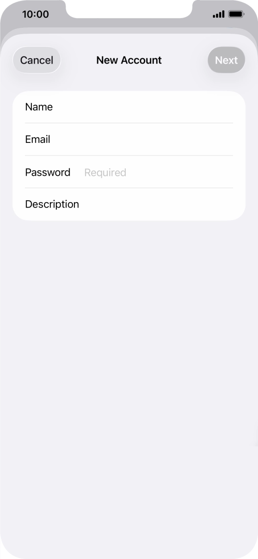 Press Password and key in the password for your email account. Press Password and key in the password for your email account.