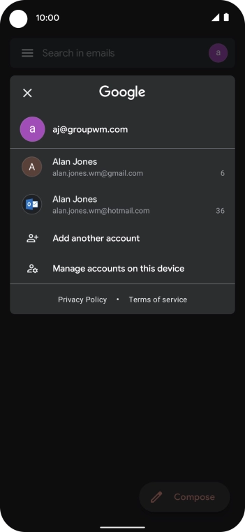 Press the required email account. Press the required email account.