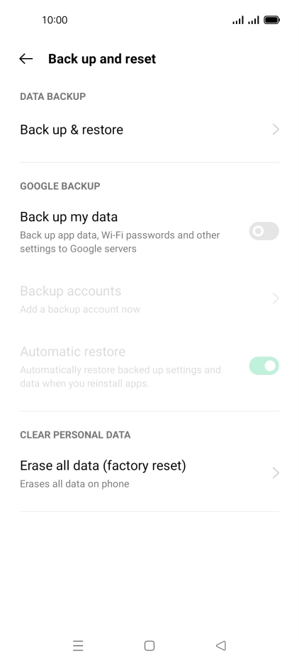 Press Erase all data (factory reset). Press Erase all data (factory reset).