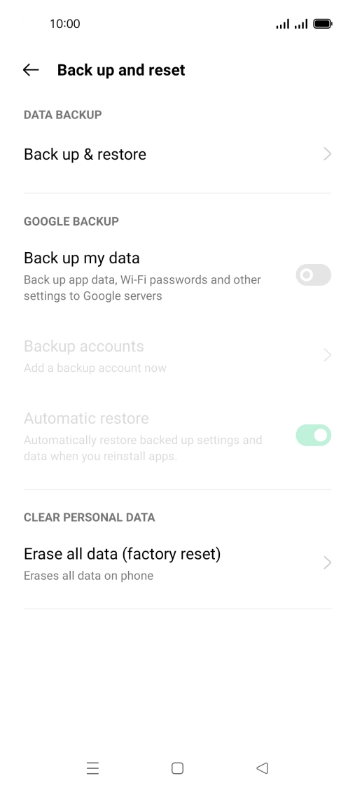 Press Erase all data (factory reset). Press Erase all data (factory reset).