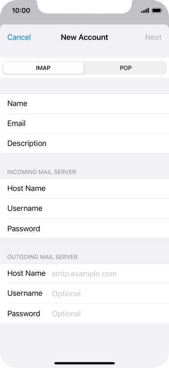 Press Host Name and key in the name of your email provider's outgoing server. Press Host Name and key in the name of your email provider's outgoing server.