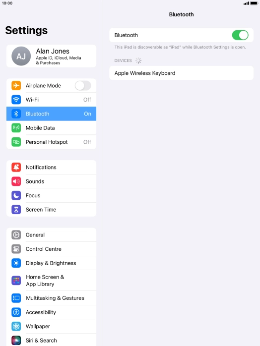 Press the required Bluetooth device and follow the instructions on the screen to pair the device with your tablet. Press the required Bluetooth device and follow the instructions on the screen to pair the device with your tablet.
