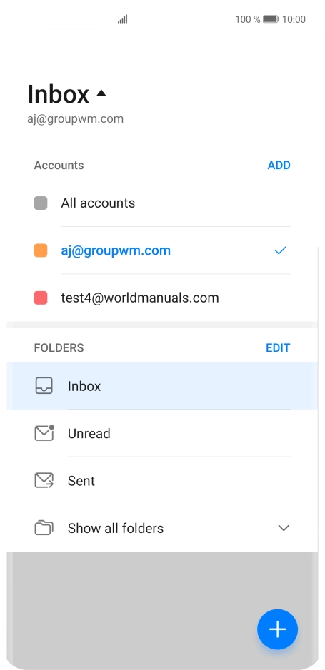 Press the required email account. Press the required email account.