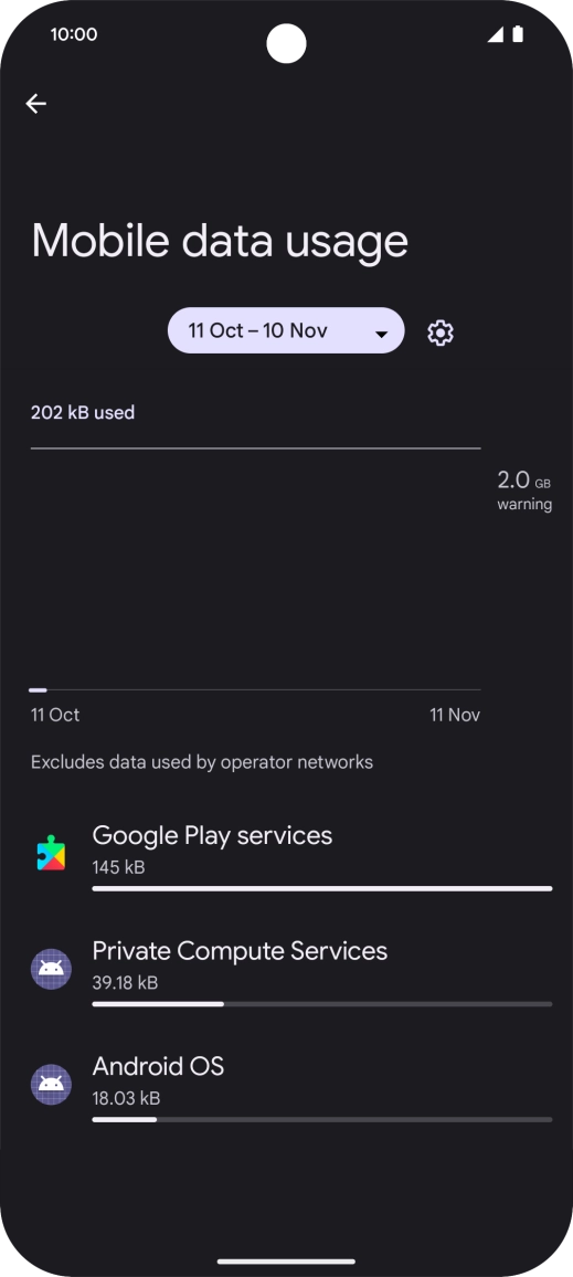 The data usage for each application is displayed below the name of the application. The data usage for each application is displayed below the name of the application.