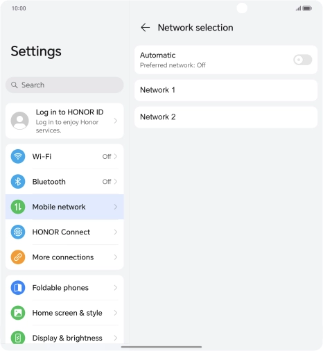 Press the required network. Press the required network.