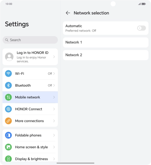Press the required network. Press the required network.
