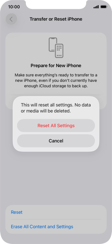 Press Reset All Settings. Press Reset All Settings.
