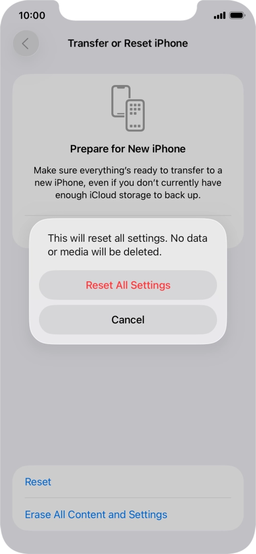 Press Reset All Settings. Press Reset All Settings.