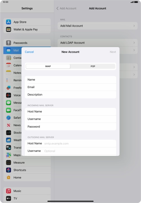 Press Host Name and key in the name of your email provider's outgoing server. Press Host Name and key in the name of your email provider's outgoing server.