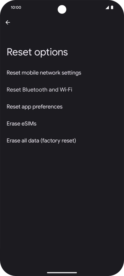 Press Erase all data (factory reset). Press Erase all data (factory reset).