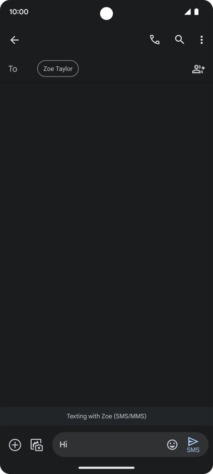 Press the send icon when you've finished your SMS. Press the send icon when you've finished your SMS.