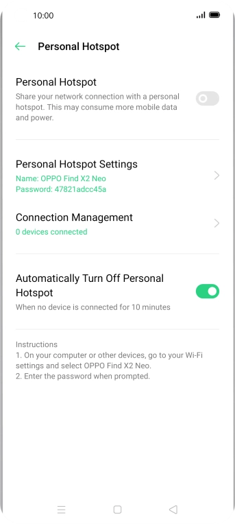 Press Personal Hotspot Settings. Press Personal Hotspot Settings.