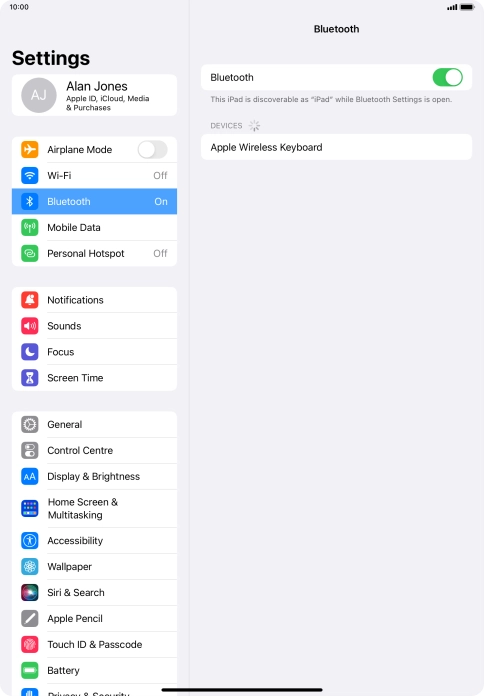 Press the required Bluetooth device and follow the instructions on the screen to pair the device with your tablet. Press the required Bluetooth device and follow the instructions on the screen to pair the device with your tablet.