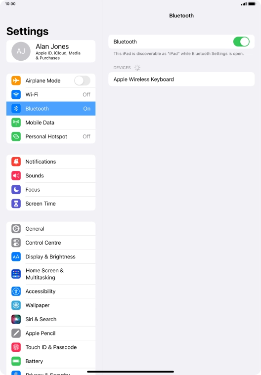Press the required Bluetooth device and follow the instructions on the screen to pair the device with your tablet. Press the required Bluetooth device and follow the instructions on the screen to pair the device with your tablet.