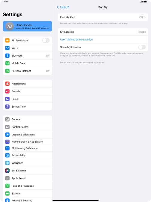 Press Find My iPad. Press Find My iPad.