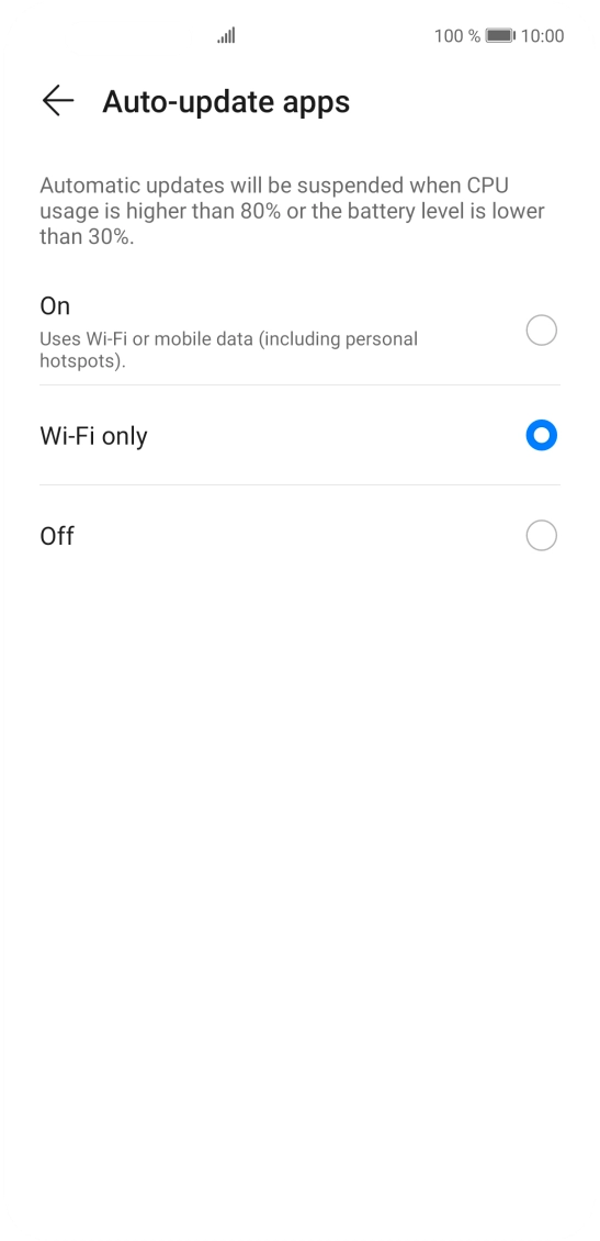 Press the required setting to turn the function on or off. Press the required setting to turn the function on or off.