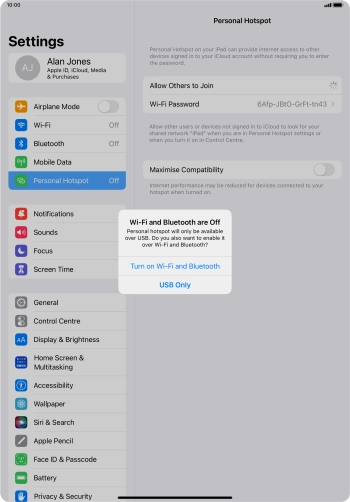 If Wi-Fi is turned off, press Turn on Wi-Fi and Bluetooth. If Wi-Fi is turned off, press Turn on Wi-Fi and Bluetooth.