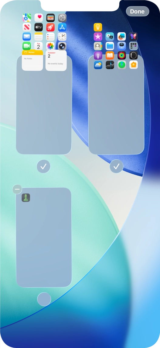 Press the delete icon next to the required home screen page. Press the delete icon next to the required home screen page.