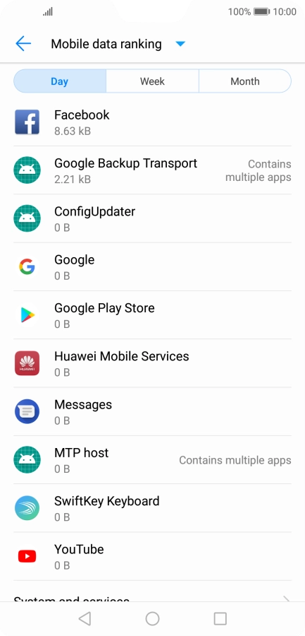 The data usage for each application is displayed below the name of the application. The data usage for each application is displayed below the name of the application.