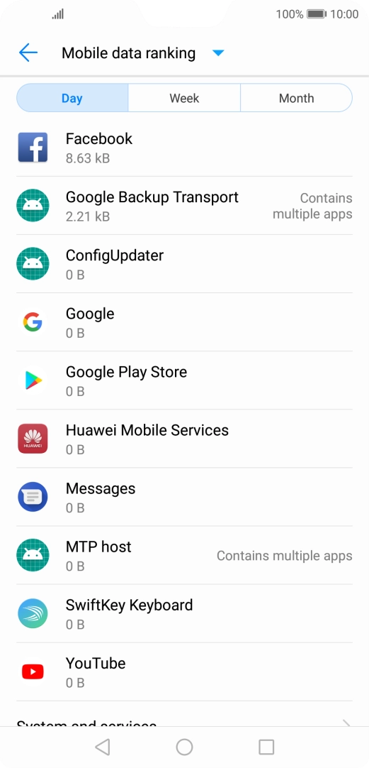 The data usage for each application is displayed below the name of the application. The data usage for each application is displayed below the name of the application.