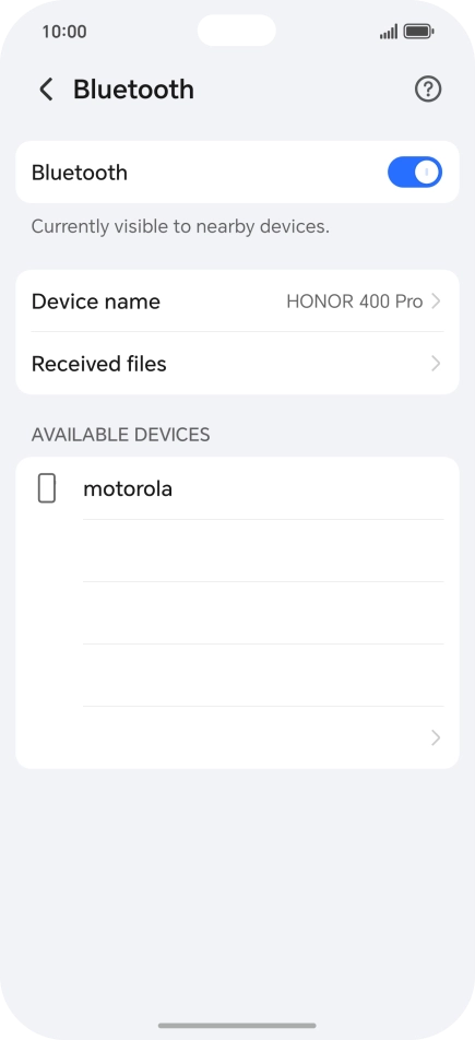 Press the required Bluetooth device and follow the instructions on the screen to pair the device with your phone. Press the required Bluetooth device and follow the instructions on the screen to pair the device with your phone.