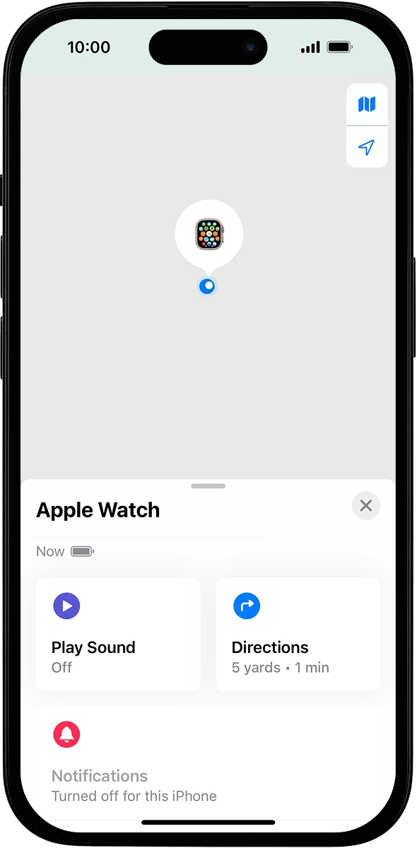 The latest position of your Apple Watch is displayed on the map. The latest position of your Apple Watch is displayed on the map.