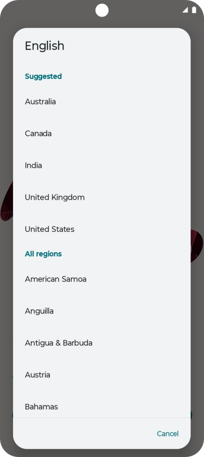 Press the required country or area. Press the required country or area.