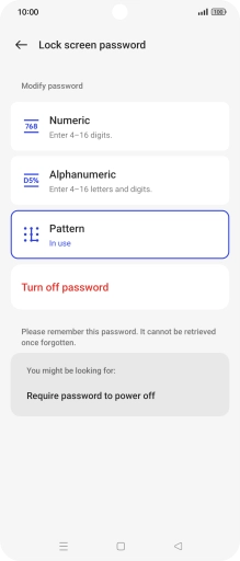 Press Turn off password. Press Turn off password.